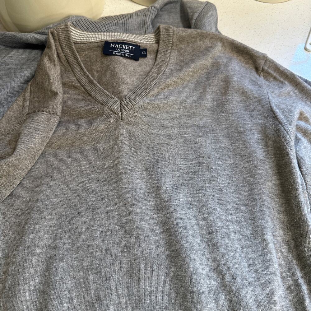 XS Hackett London V-Neck Sweater Cashmere Elbow Patches